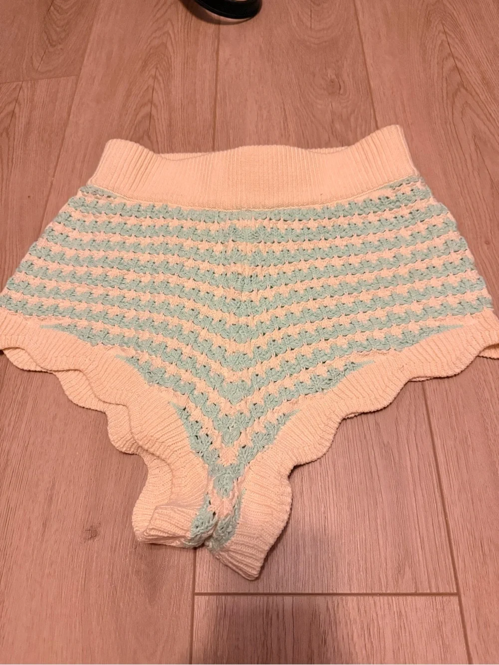 For Love & Lemons Lizzy Stripe Knit Shorts | Mint & Cream | Size L